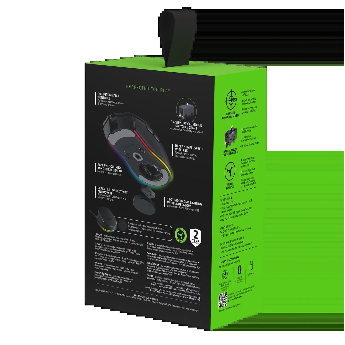 Cobra Pro Lightweight Wireless PC Gaming Mouse with Chroma RGB, Customizable Controls, 77G, Black